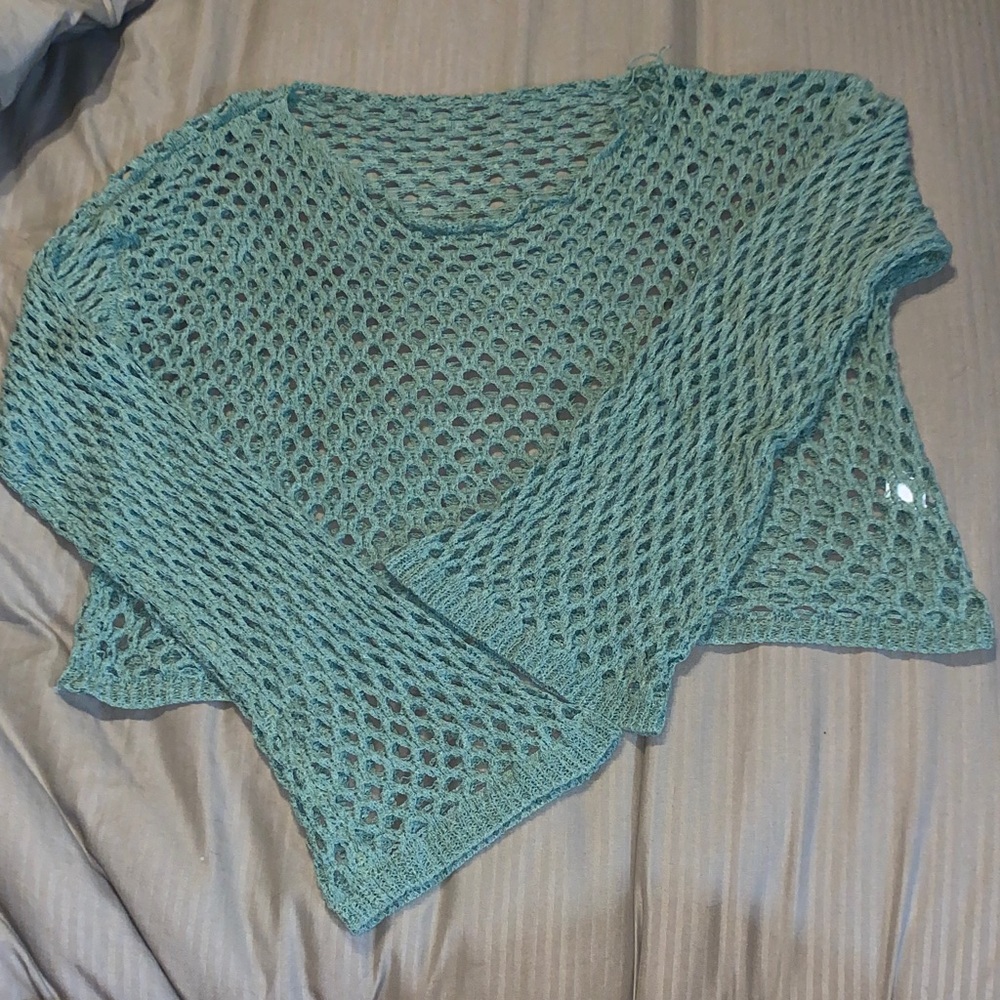 Teal Open-Knit Women's Sweater